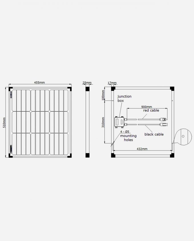 enjoysolar® Monokristallin Solarmodul 30W 12V Abmessung