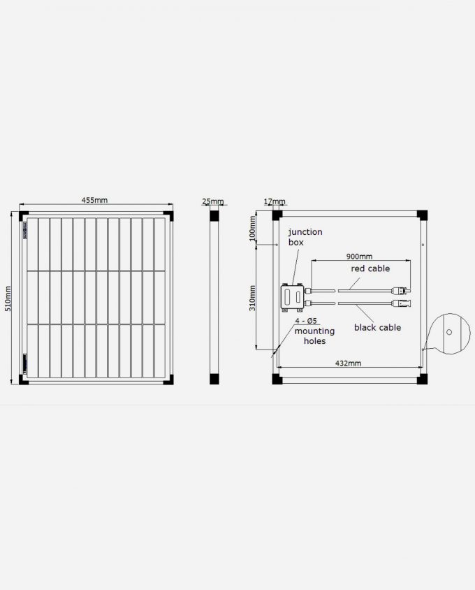 enjoysolar® Polykristallines Solarmodul 30W 12V skizze