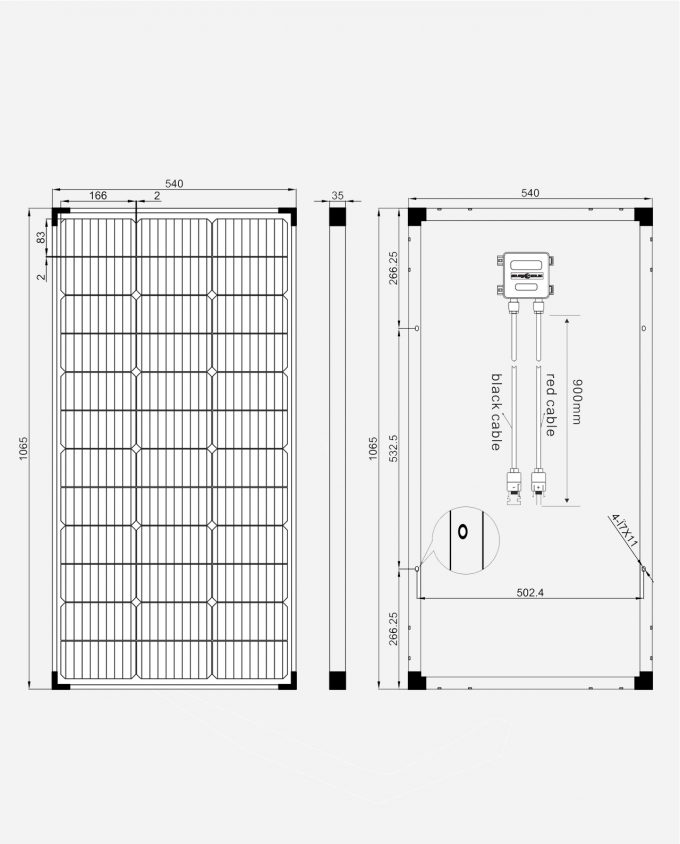 enjoy solar Mono Perc Solarmodul 166 9BB 100W 12V abmessung