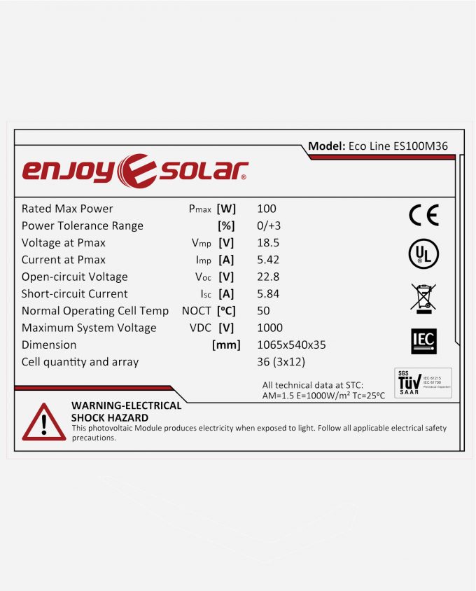 enjoy solar Mono Perc Solarmodul 166 9BB 100W 12V label