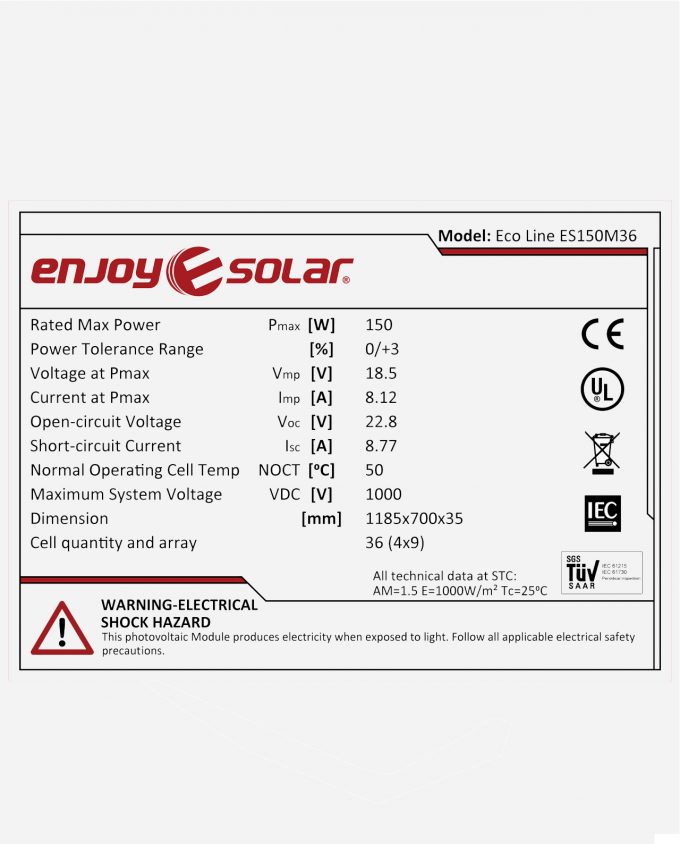 enjoy solar Mono Perc 166 9BB 150W 12V label